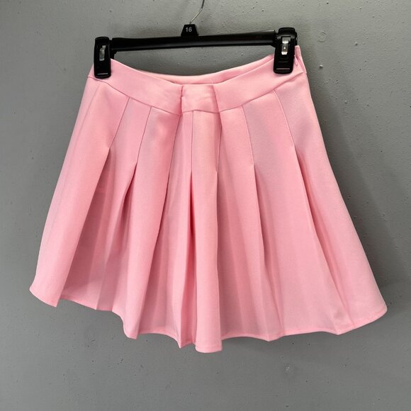 Pink Pleated Mini Skirt Skort 2 4 Women Built in Shorts Tennis Side Zip Preppy - Picture 2 of 6